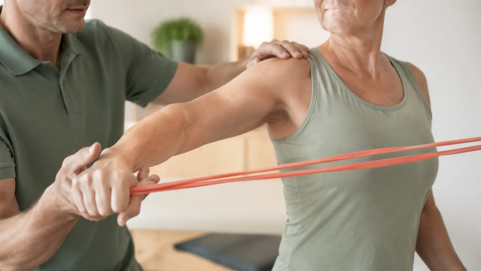 Angeleitete Schulterübung mit einem elastischen Trainingsband